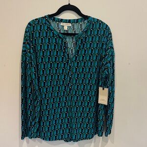 Dana Buchanan half planet long sleeve blouse. NWT Size XL